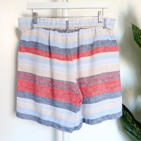 J. Jill 100% Linen Red, Blue & Cream Stripe High Rise Rope Cord Belt Shorts M - Picture 2 of 7